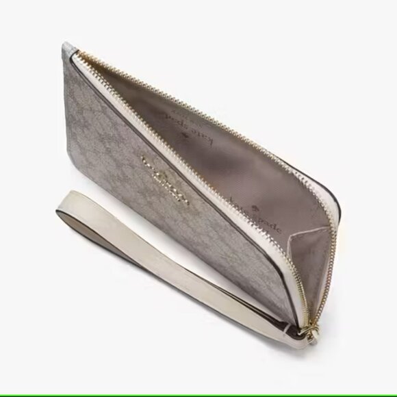 Kate Spade  Lucy Spade Flower Small L-Zip Wristlet Dark Beige Multi KH614 - Picture 2 of 4